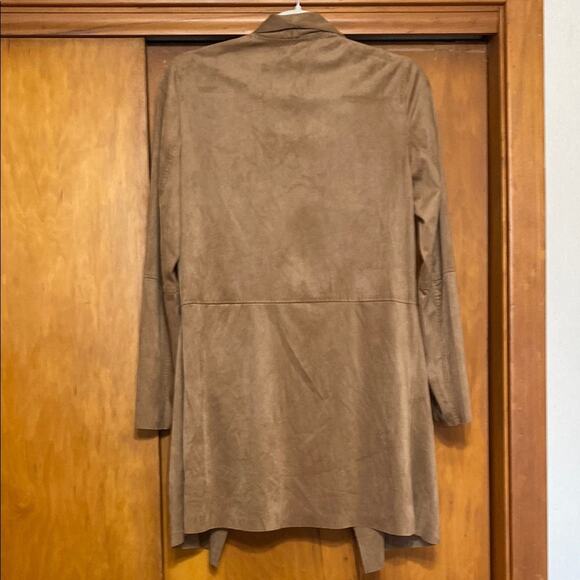 Max Studio NWT Light Brown Drape Front Long Jacket Waterfall Collar - S - Picture 6 of 8